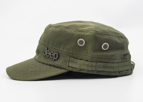 4 Panel Badge Cotton Militer Cap Army Hijau Dengan Bronze Logam Buckle Untuk Dewasa