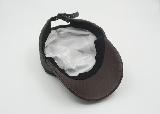 Kulit Unisex / Wol Militer Cap Curved Brown Leather Bill 58 CM