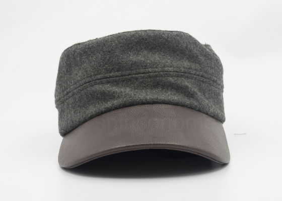 Cotton Wool Blend Militer Cap Kulit Bill Adjustable Untuk Lady / Wanita