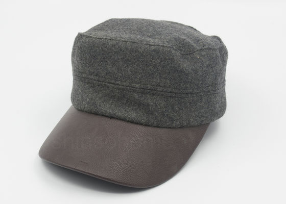 Cotton Wool Blend Militer Cap Kulit Bill Adjustable Untuk Lady / Wanita