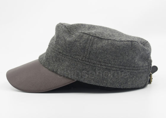 Cotton Wool Blend Militer Cap Kulit Bill Adjustable Untuk Lady / Wanita