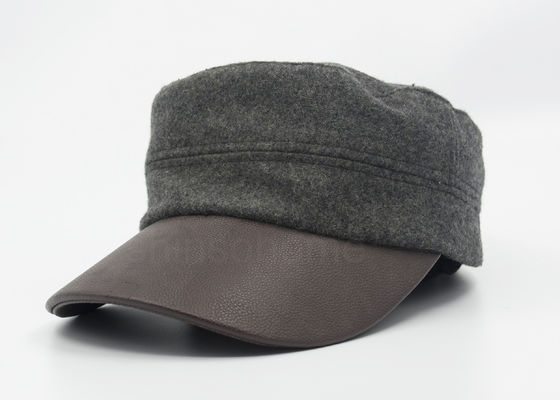 Cotton Wool Blend Militer Cap Kulit Bill Adjustable Untuk Lady / Wanita